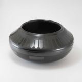 Blue Corn Blackware Feather Motif Pot