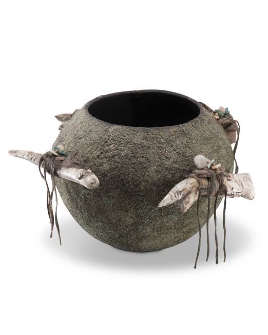 Zuni Fetish Jar with Four Antler Fetishes by Teddy Weahkee Circa 1930s